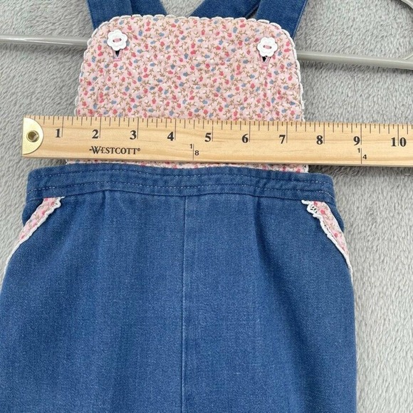 Vintage Baby Overalls 18M Blue Pink Ditzy Floral Quilted Bib Buttons Magic Years - Picture 9 of 12